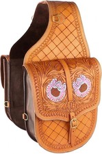 Genuine Leather Western Trail Tooling Carving Horse Saddle Bag.