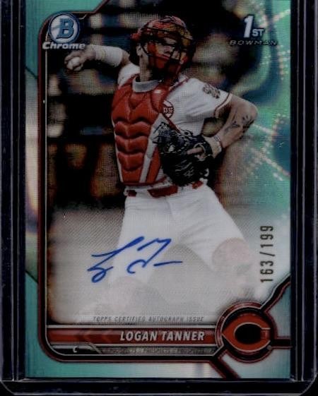 2022 Bowman Draft #CDA-LT Logan Tanner Chrome Draft Pick Auto Aqua Lava /199