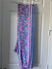 Lilly Pulitzer 32"Bal Harbour Palazzo Pant Soleil Pink Palm Paradise Size L NWT