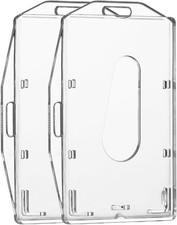 2 Pack Hard Plastic Badge Holder, Dual-Sided Horizontal and Vertical ID Card Hol