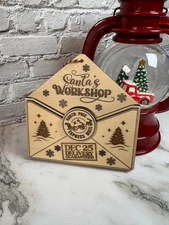 Dear Santa Envelope Ornament Wooden Christmas List Keepsake 5.5x5 Gift Holder