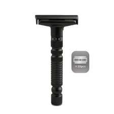 Adjustable double-edged safety razor with 10 platinum-plated stainless Black 