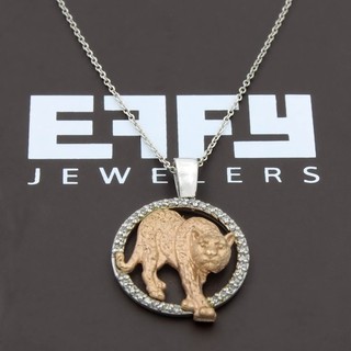 Collar colgante pantera con halo de diamantes de oro rosa y blanco de 14 k Effy #J283650 1