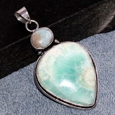 Long Hememorphite Larimar 925 Silver Plated Pendant 2.3