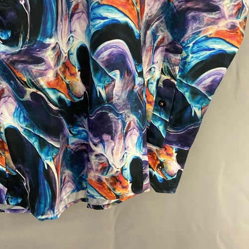 BNWT Claudio Lugli Mens Shirt XL 43 44 Blue Purple Orange Swirl Galaxy - Picture 4 of 13