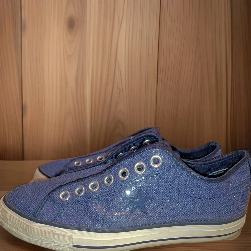 罕见 Converse One Star Chuck Taylor 低帮无带运动鞋 蓝色亮片 Wm 10 Y2K — 第 4/4 张图片