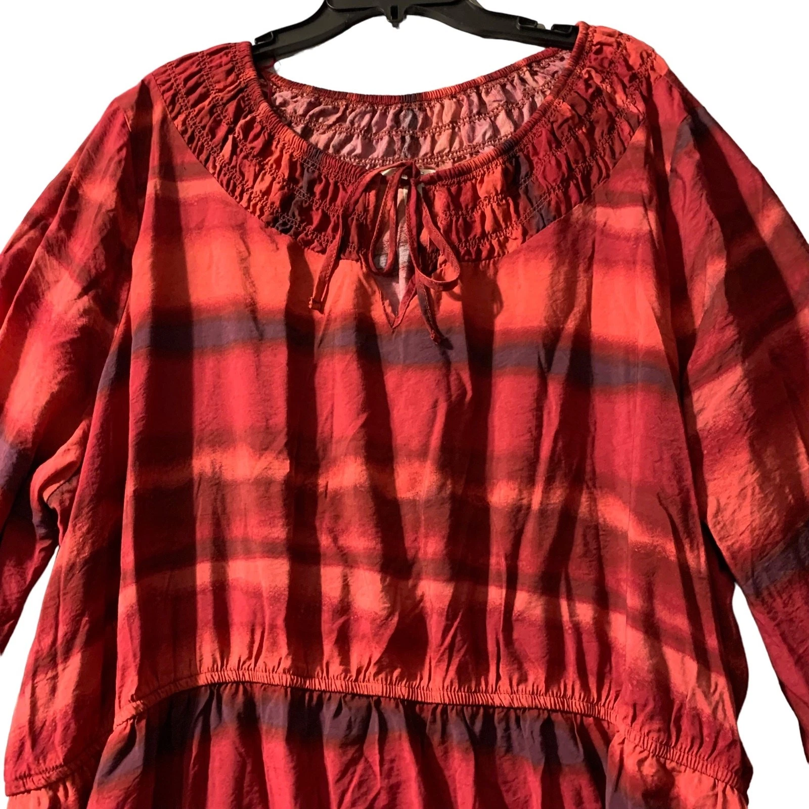 VALENTINO Abito Terra & Sky 4X 28W 30W Striscia Rossa Maxi Contadino Sottile Rayon LagenLook Comodo