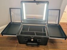 Travel Makeup Case 3 Way Lightup Mirror Sliding Trays Locking Black Compartments