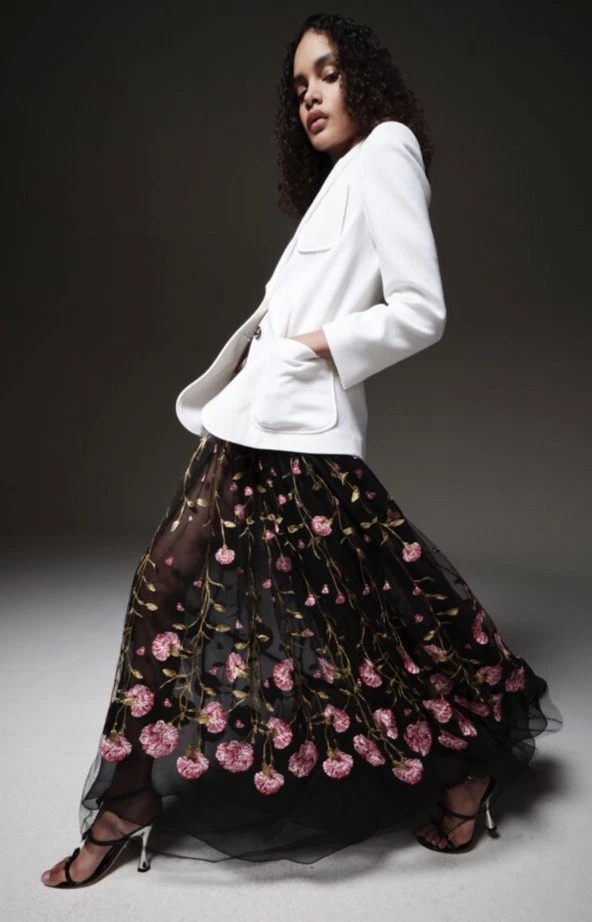 Vestido Giambattista Valli Pre-Otoño 23’ Negro Rosa Bordado Manga Larga $7000 Foto 3 de 4