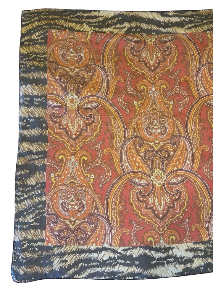 DOLCE & GABBANA Paisley Animal Print Chiffon Silk Scarf 26” x 26” Autumn Colors - Image 2 of 4