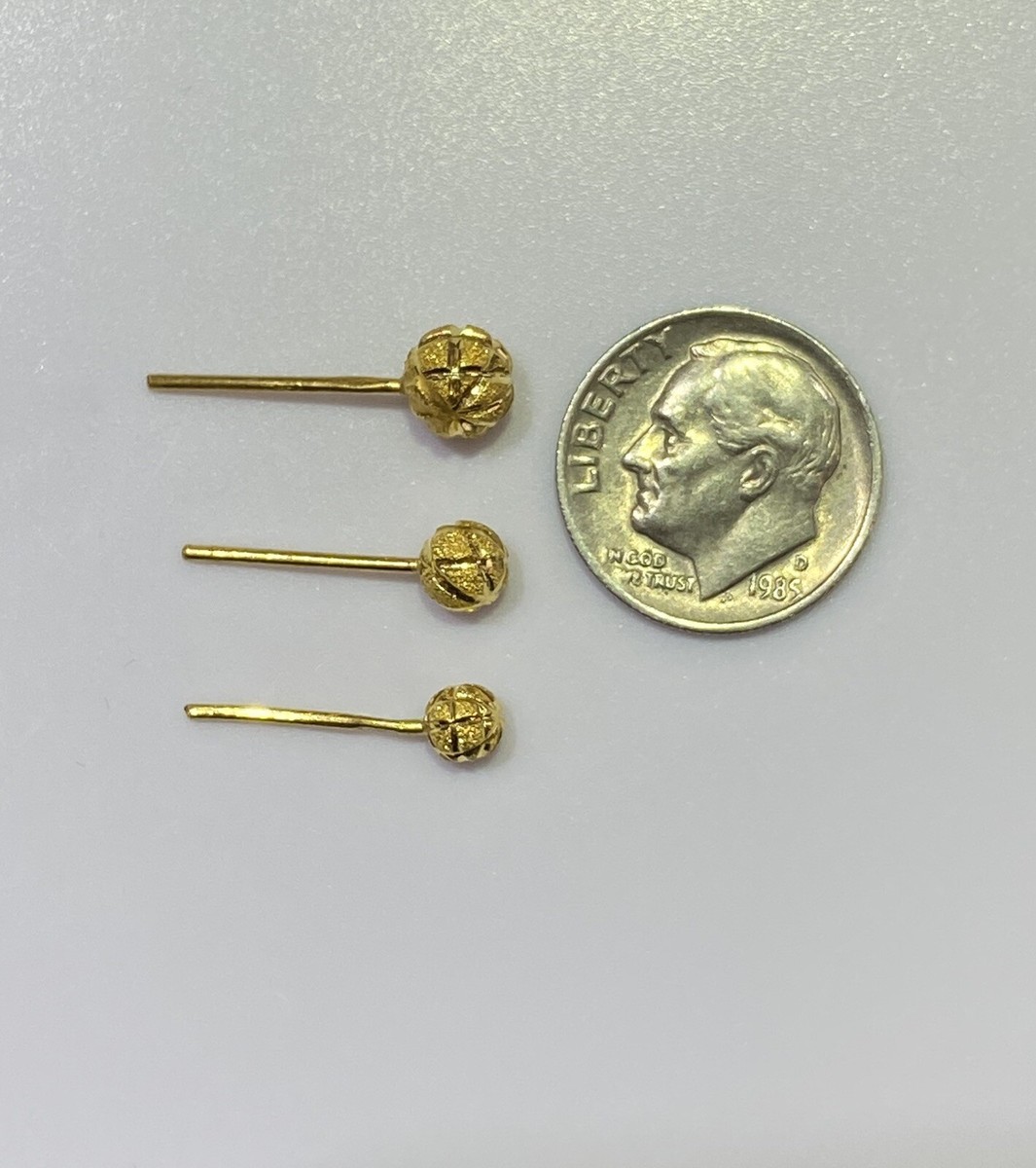 24k Yellow Gold Ball Stud Earrings 22k Gold Push Back
