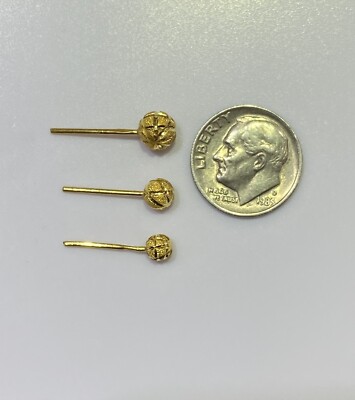 24k Yellow Gold Ball Stud Earrings 22k Gold Push Back