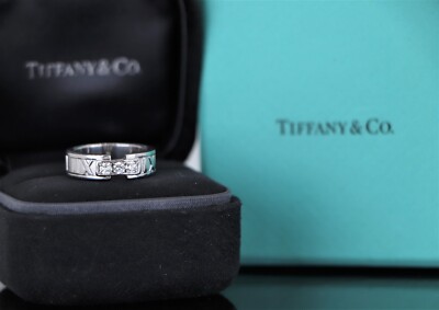 Tiffany & Co Atlas Roman Numeral Diamond 18K White Gold Trio Ring