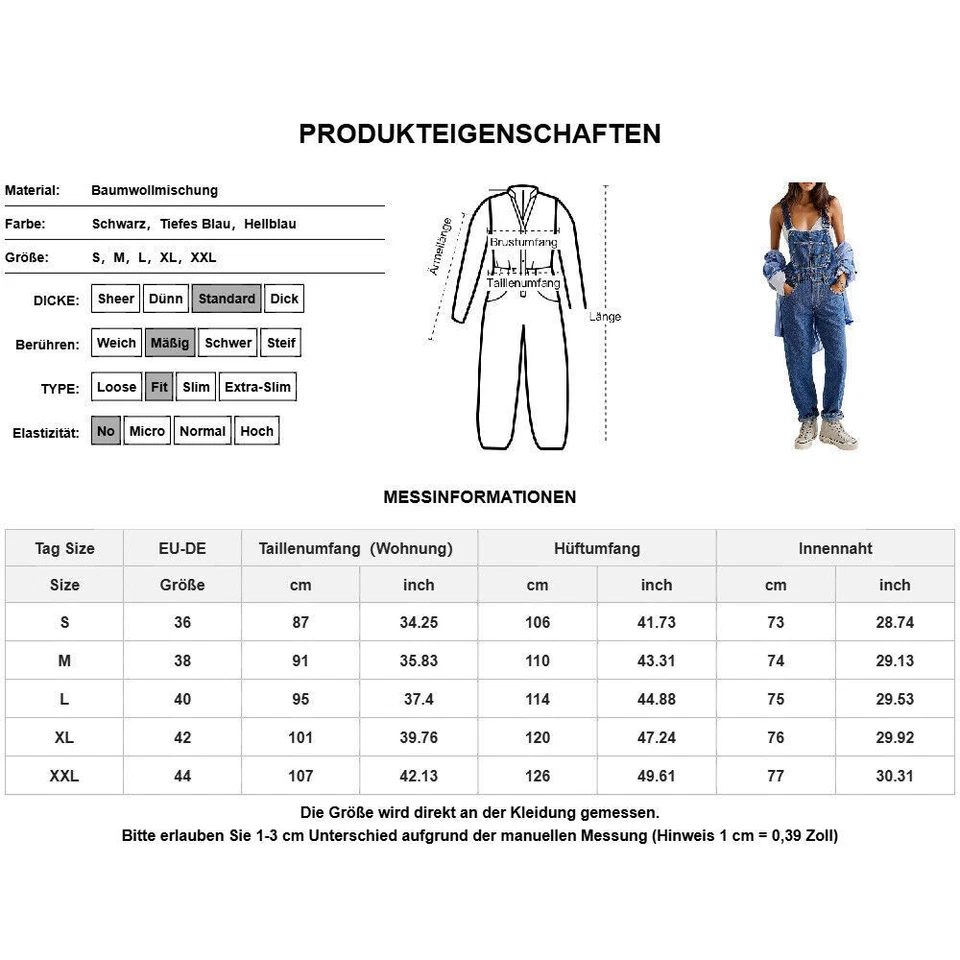 Damen Latz Jeans Denim Jumpsuit Trägerhose Overalls Freizeit Latzhose Jeanshose - Bild 2 von 4