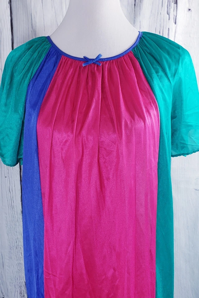 Vintage Nancy King Lingerie Nylon Nightgown Sleepwear Green Red Small S 7120 - Image 2 of 4