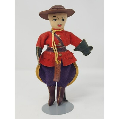 Vintage Victoria Canada Mounty Made In Canada Cloth Doll Leather Tag