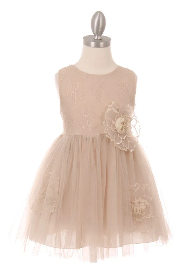 Vestido Cenicienta Alta Costura Encaje y Tul con una Elegante Flor de Organza Talla 2-10 Foto 2 de 4