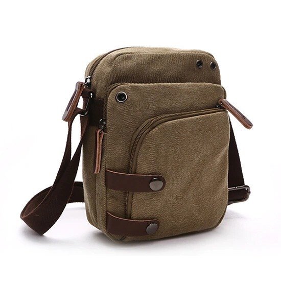 Shoulder Bag Men’s Crossbody Bags Canvas Phone Pocket Vintage Small Travel Bags-image