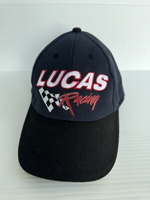Lucas Racing Hat Cap Navy Blue w/ Black Bill - Embossed Lettering - Adjustable