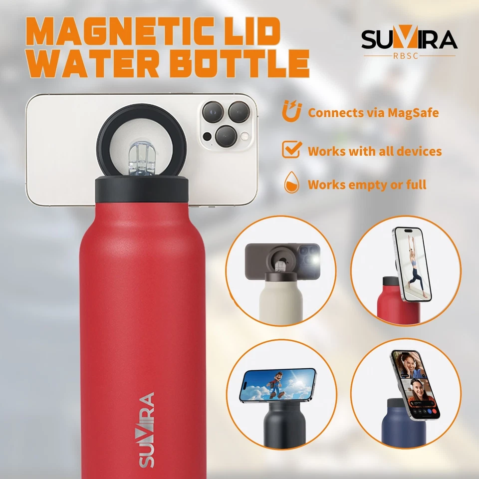 Suvira Stainless Steel Insulated Water Bottle 24 Oz –Magnetic Lid, Mag Safe - Image 3 of 4