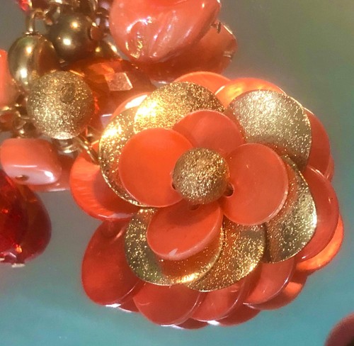 Ciondolo Fiore Ciondolo Fiore Vetro Sfacciato Arancione Rosso e Oro Sfacciato/Pepita - Foto 7 di 10