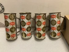 FOUR (4) 1960'S SCHAEFER CIRCLES 16OZ. STEEL BEER CAN DRINKING MUGS. NEW YORK.