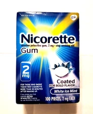 New Nicorette White Ice Mint Nicotine Gum 2mg - 100 Count Exp 01/2028