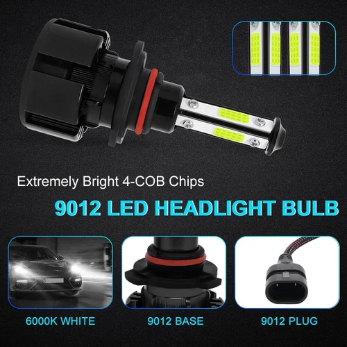 4-Sides LED Headlight Bulbs Kit 9012 HIR2 High Low Beam Super Bright 6500K White - Picture 4 of 11