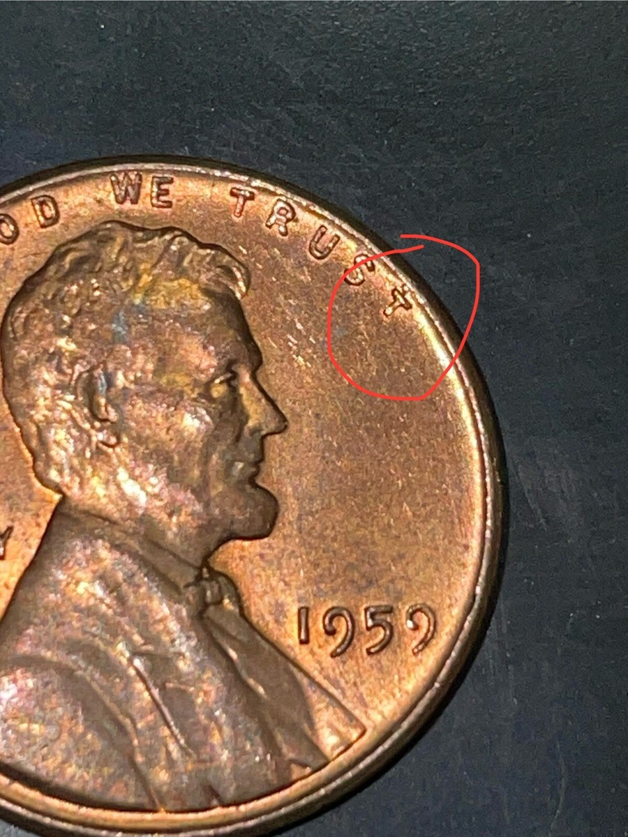 1959 Penny BU Red L From Liberty on RiM MAD Transitional Year Die Chip  Above T | eBay