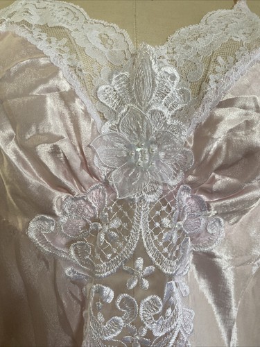 Vtg. APPEL Pink Silky Nightgown With White Lace Size Medium Lingerie Sleepwear - Picture 3 of 15