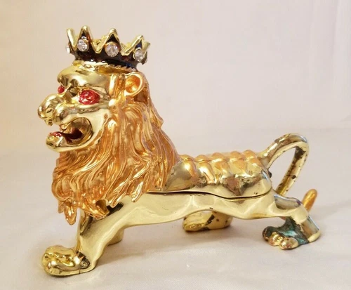 Gold Tone Lion King Trinket Box Collectibles