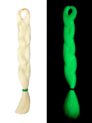 CyberloxShop Glow in the Dark UV Jumbo Zopf Dreads Kanekalon Haar weiß