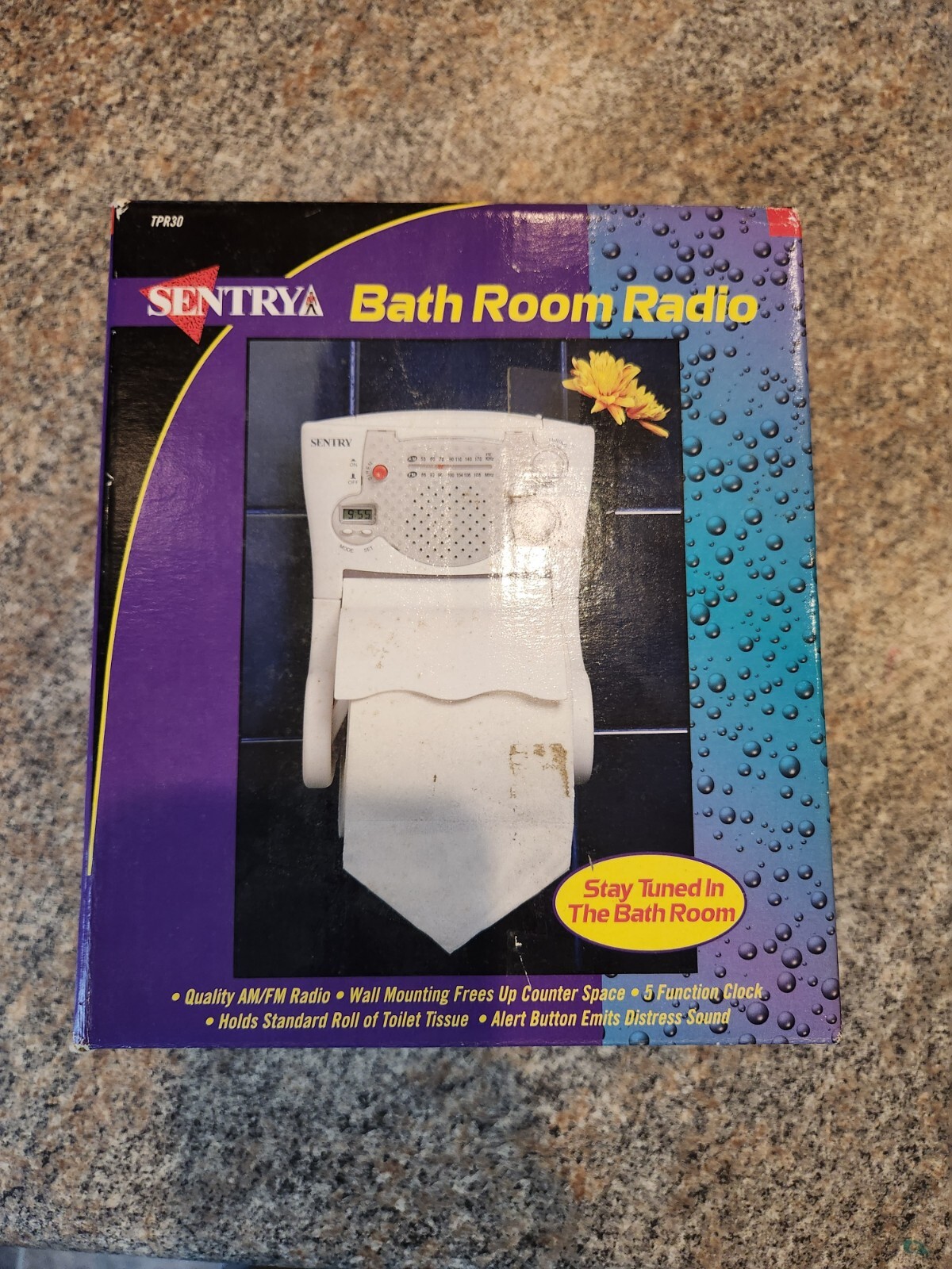 Vintage Sentry TPR30 Bathroom AM/FM Radio Clock Wall Toilet Paper