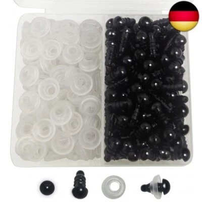 FANGZIDM 100 Stück Sicherheitsaugen mit Unterlegscheiben 6mm Schwarz Kunststoff