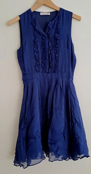 ALANNAH HILL, Fit and Flare Midi, Ruffle dress (BLUE), SIZE: UK 8, FREE POST