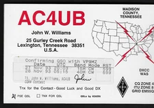 QSL CARD"AC4UB,John W. Williams,Map of USA,Madison Cty",Tennessee,U.S.A.(Q5045)