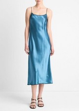NWT 365 Vince Satin Tipped Slip Midi Dress in Deep Lake XL