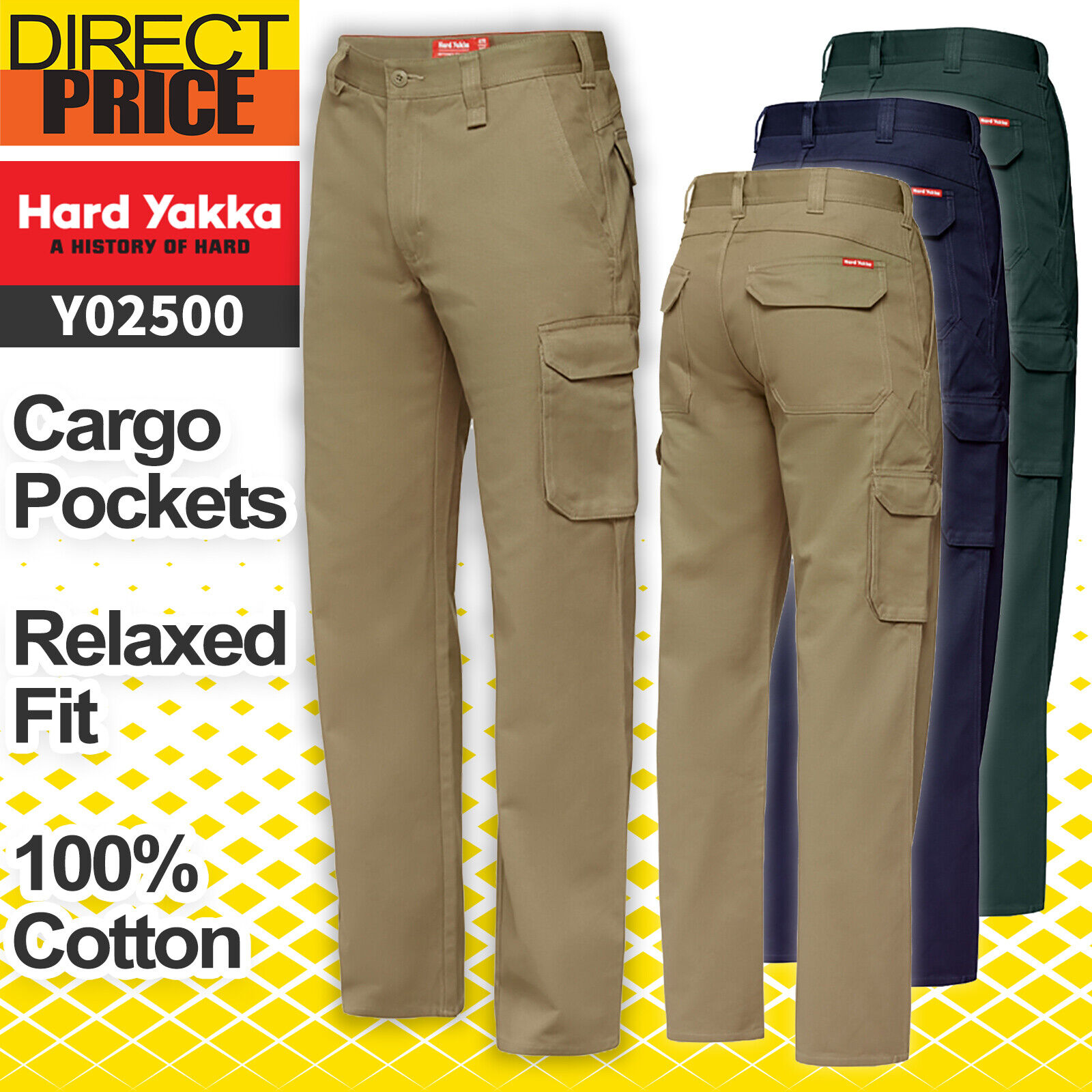 Hard Yakka Legends Pants Work Tough Cargo Cordura Panama Weave Phone Y   Collins Clothing Co
