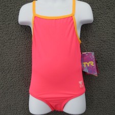TYR Toddler Girls Solid Diamond Fit One Piece Bathing Suit Pink Orange Small 6