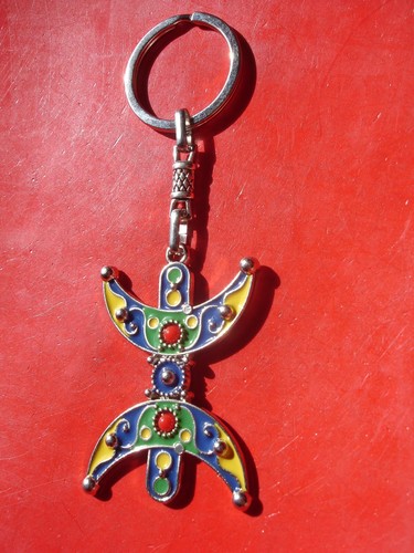 Moroccan Tuareg style cross BLUE enamel alphabet zeed pendant or keyring L55 mm - Picture 3 of 7