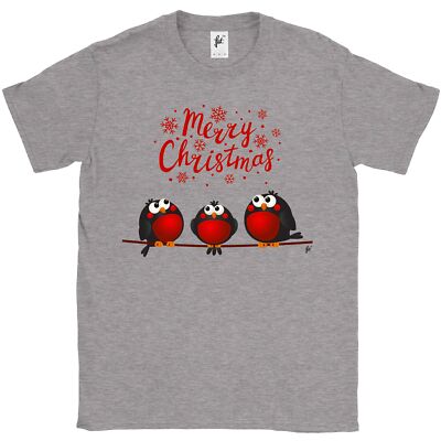 Merry Christmas 3 Red Robins Sat On A Branch Mens T-Shirt