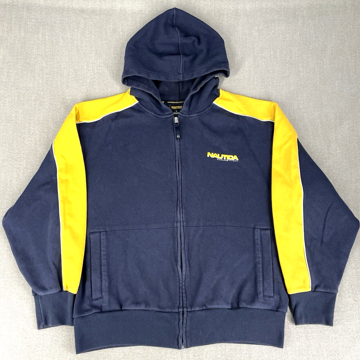 Y2K Nautica Competition Jacket Men L Cotton Sweatshirt Hood Zip 