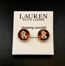 Lauren Ralph Lauren Gold Tone Tortoise-Look Logo Stud Pierced Earrings