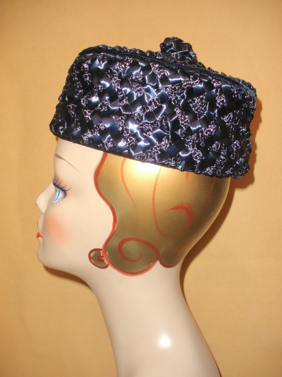 BELTONE New York Blue Raffia Tuille Pill Box HAT Vintage 1950s Blue Raffia Pillbox Hat With Netting - Etsy main image 4