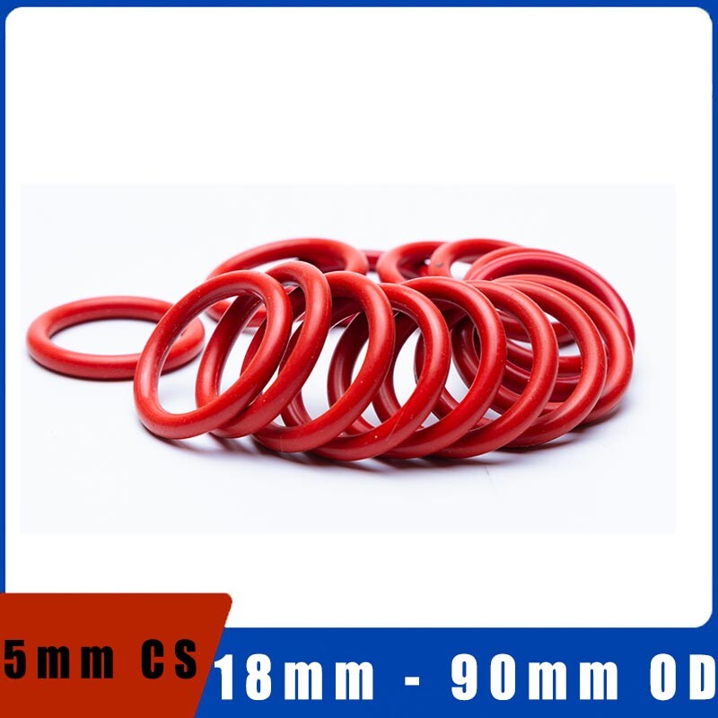Red Food Grade O-Ring Silicone Rubber Metric 5.0mm Cross Section 18mm - 90mm OD