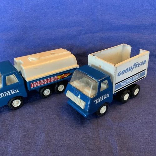 Vintage 1970's Tonka Mini Trucks (2) Racing Fuel & Good Year 5"