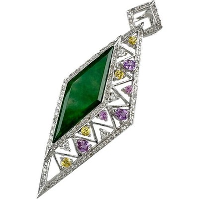 Jade Multi-colored sapphire diamond 0.75ct Pendant top K18WG white gold 13.4...
