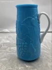Vintage Kanawha Blue Delphite Milk Glass Grape Design Pitcher With Handle