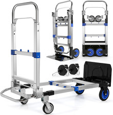 Upgraded 3 in 1 Aluminum Folding Hand Truck, 600 Lbs Convertible Heavy Duty Doll
