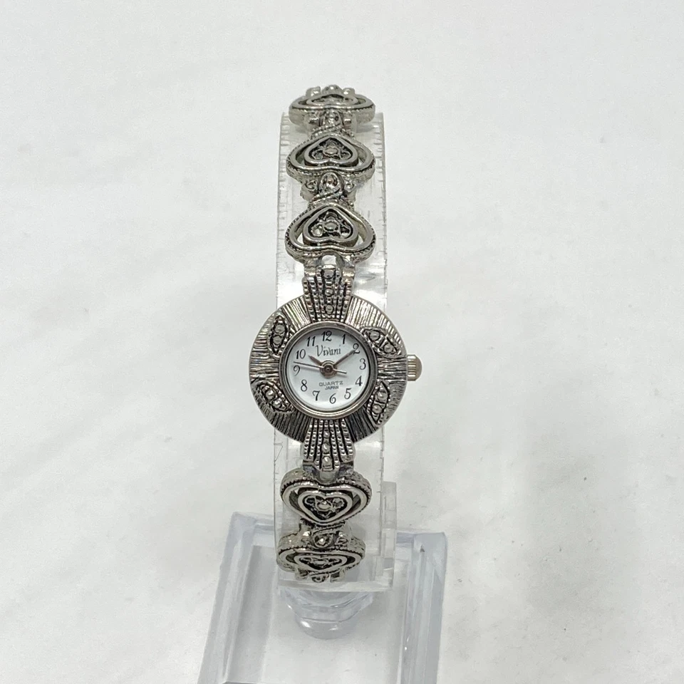 Reloj Vivani Marcasite Mujer 21mm Tono Plata LEER Corazones Batería Nueva 7.25" De Colección Foto 3 de 4